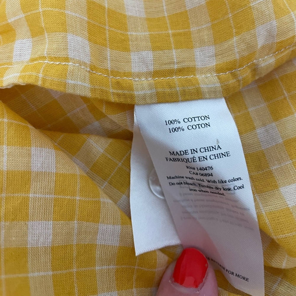 NWT Faherty Avery Short Sleeve Button Up Shirt 100% Cotton Yellow Plaid Womens S - Picture 8 of 10